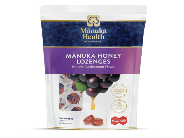 Manuka Health, MGO 400+ Manuka Honey Lozenges with Blackcurrant, 58 lozenges, 8.8 oz, 100% Natural with Vitamin C