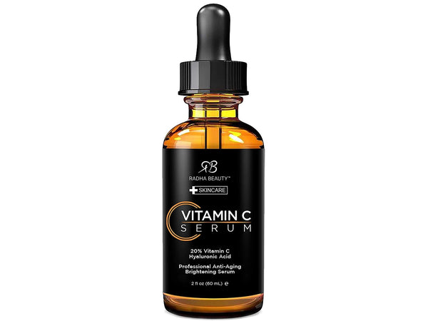 Radha Beauty Natural Vitamin C Serum for Face, HUGE 2oz - 20% Organic Vitamin C + Vitamin E + Hyaluronic Acid
