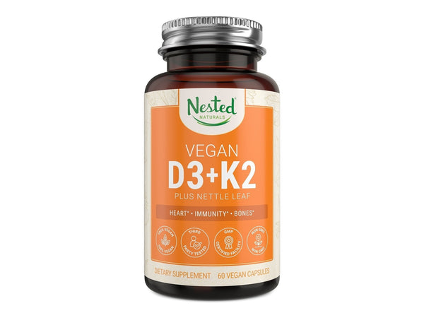 Nested Naturals – Vitamin D3+K2 | Helps Maintain Healthy Bones & Teeth | Supports Positive Moods and Promotes Heart & Arterial Health | 100% Vegan & Non GMO | 5000 IU Vitamin D3 & 100 mcg Vitamin K2